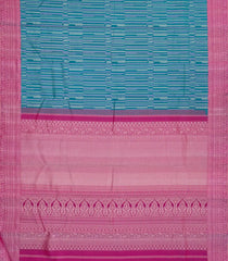 Cyan Handloom Kanchipuram Silk Saree With Stripes & Contrast Border-KA13596