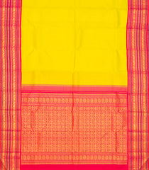 Lemon Yellow Handloom Korvai Kanchipuram Silk Saree With Contrast Border-KA12756