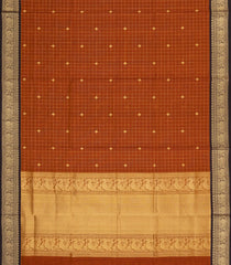 Rust Handloom Silk Cotton Saree With Checks-SC4297
