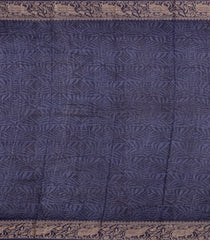 Navy Blue Printed Chanderi Cotton Saree With Zari Border-CC1518