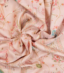 Light Peach Handloom Silk Saree With Printed Floral Motifs-PS0763