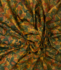 Mustard Handloom Tussar Silk Saree With Kalamkari Printed Motifs-TU2765