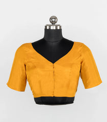 Yellow Readymade Plain Silk Blouse With Elbow Sleeve-RB5260