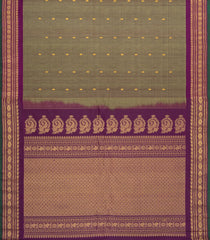 Sage Green Handloom Gadwal Silk Cotton Saree With Buttas & Contrast Border -GA0471