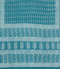 Cyan Printed Jaipur Cotton Saree With Floral Motifs-JC1616