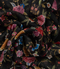 Black Woven Pure Organza Silk Saree With Printed Floral Motifs-PS0592