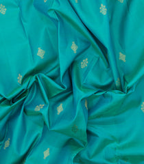 Turquoise Handloom Korvai Kanchipuram Silk Saree With Floral Buttas-KA14824