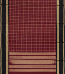 Maroon Handloom Silk Cotton Saree With Zari Checks-SC4269