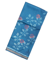 Blue Handloom Tussar Silk Saree With Printed Floral Motifs-TU2641