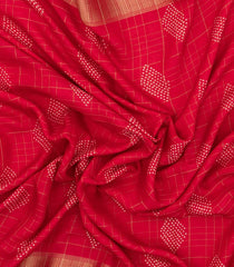 Red Woven Synthetic Chiffon Saree With Printed DIamond Motifs-BL4911