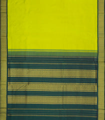 Neon Green Handloom Korvai Kanchipuram 9 Yards Silk Saree With Contrast Border-KA15392