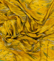 Mustard Woven Pure Chiffon Silk Saree With Printed Floral Motifs