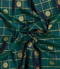 Dark Green Handloom Kanchipuram Silk Saree With Zari Checks & Buttas-KA15927