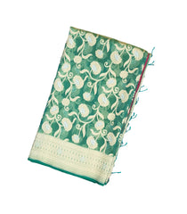 Green Handloom Organza Soft Silk Saree With Floral Motifs-SO4088