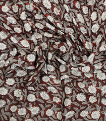 Brown Printed Modal Silk Saree With Floral Motifs-PS0722