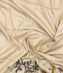 Taupe Handloom Tussar Silk Saree With Printed Lord Krishna Motifs-TU3463