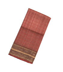 Dark Peach Handloom Tussar Silk Saree With Printed Floral Motifs-TU2716