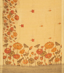 Sandal Woven Linen Saree With Printed Floral Motifs-LI0673