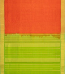 Orange Handloom Silk Cotton Saree With Stripes & Contrast Border-SC4684