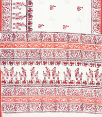 White Woven Silk Saree With Printed Horse Motifs-PS0574