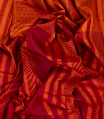 Crimson Handloom Soft Silk Saree With Stripes & Floral Motifs-SO4242
