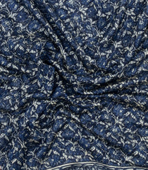 Indigo Printed Chanderi Cotton Saree With Floral Motifs & Sequin Work-CC1431