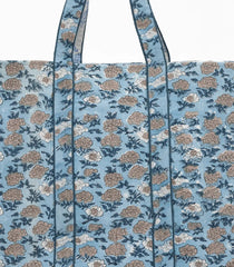 Light Blue Bagru Printed Handmade Cotton Quilted Tote Bag-ACS1023