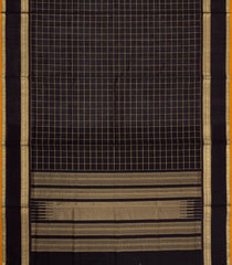 Black Handloom Silk Cotton Saree With Zari Checks-SC4791