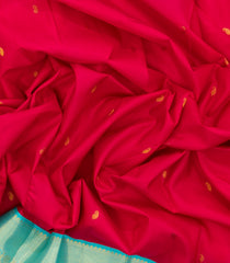 Crimson Handloom Kanchipuram Silk Saree With Zari Buttas & Turquoise Border-KA14207