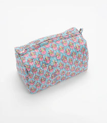 Turquoise Cotton Bagru Printed Toiletry Bag With Zipper-ACS1089