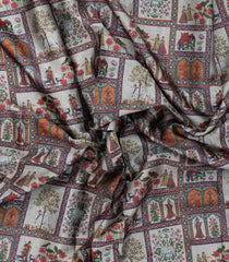 Dark Olive Printed Art Linen Saree With Zari Border-BL6024
