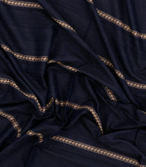 Midnight Blue Woven Bengal Cotton Saree With Stripes & Contrast Pallu-BG1895