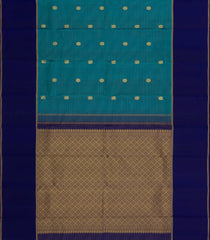 Cyan Handloom Kanchipuram Silk Saree With Stripes & Buttas-KA15342