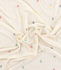 White Handloom Bengal Cotton Saree With Meena Buttas-BG1909