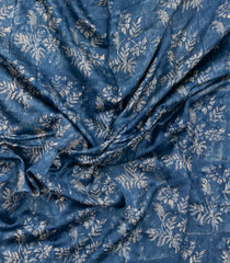 Indigo Printed Chanderi Cotton Saree With Zari Border-CC1536