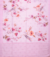 Bubblegum Pink Handloom Linen Saree With Printed Flower Motifs