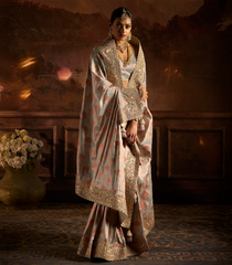 Grey Woven Blended Tissue Saree With Heavy Embroidered Motifs & Zircon Work-BL4617