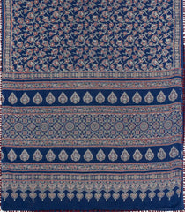 Navy Blue Printed Jaipur Cotton Saree With Floral Motifs-JC1865