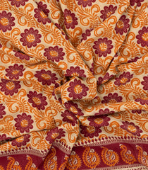 Crimson Woven Cotton Saree With Printed Kalamkari Motifs-KAL1134