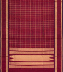 Crimson Handloom Silk Cotton Saree With Zari Checks-SC4369