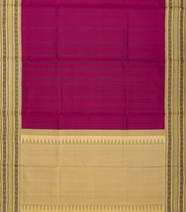 Magenta Handloom Soft Silk Saree With Stripes & Beige Border