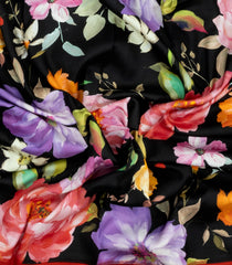Black Handloom Kanchipuram Silk Saree With Printed Floral Motifs-PS0758