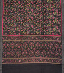 Black Handloom Tussar Silk Saree With Pashmina Printed Floral Motifs-TU2699