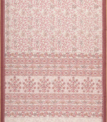 Off White Printed Blended Cotton Saree With Crimson Floral Motifs-BL6213