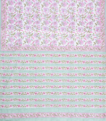 White Printed Jaipur Cotton Saree With Printed Floral Vine Motifs-JC1931