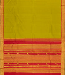 Olive Green Handloom Kanchipuram Silk Saree With Contrast Border-KA15315