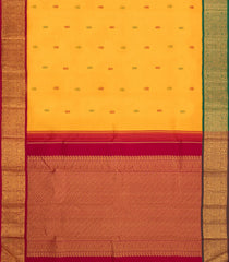 Mango Yellow Handloom Korvai Kanchipuram Silk Saree With Ganga Jamuna Border-KA16571