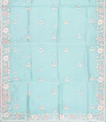 Turquoise Embroidered Blended Organza Saree With Meena Floral Motifs-BL6108
