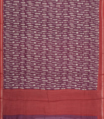 Burugndy Printed Tussar Silk Saree With Floral Motifs-TU3625
