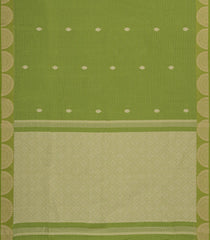 Green Handloom Bengal Cotton Saree With Floral Buttas-BG1621